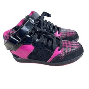 Q Factor Y2K 90s Rave Black Pink Plaid Front High Top Jewel Skater Sneakers 6